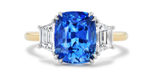 Sapphire and Trapezoid Diamond Engagement Ring