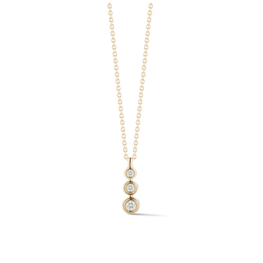 Three Stone Natural Diamond Necklace in 14K Yellow Gold