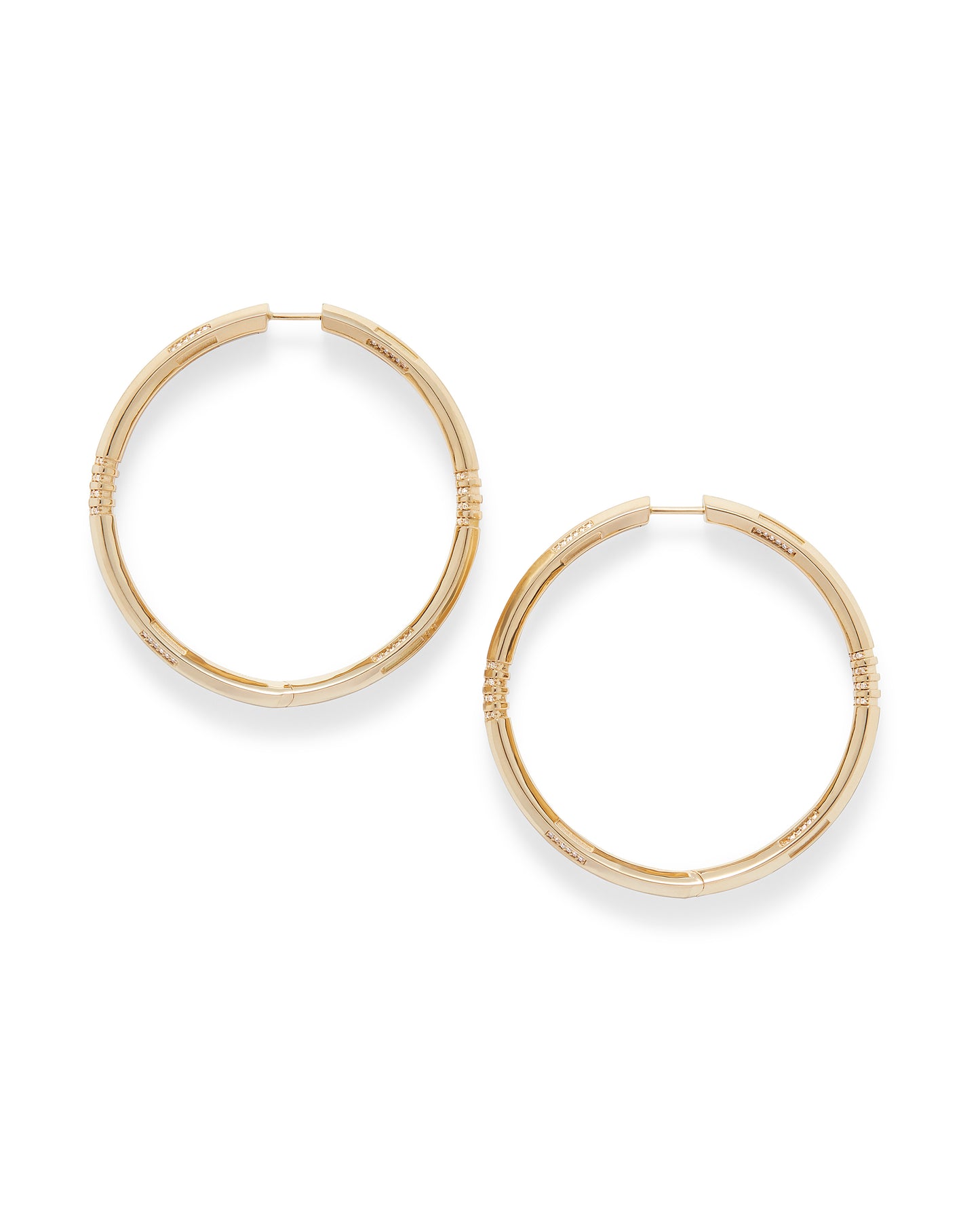 18K Yellow Gold and Natural Diamond Spindle Hoop Earrings